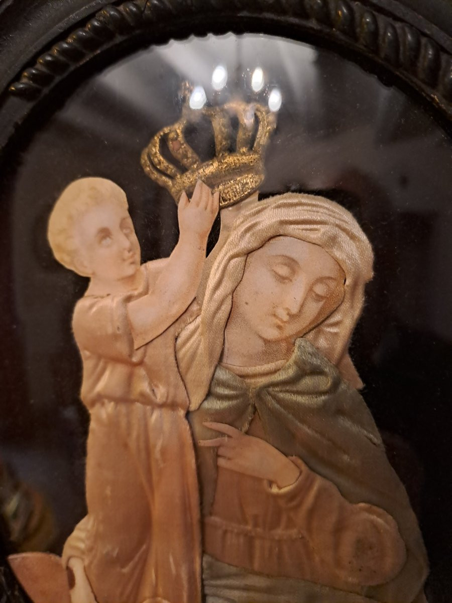 Le couronnement de la vierge habillé  tissus et lithographie  19e siècle -photo-2