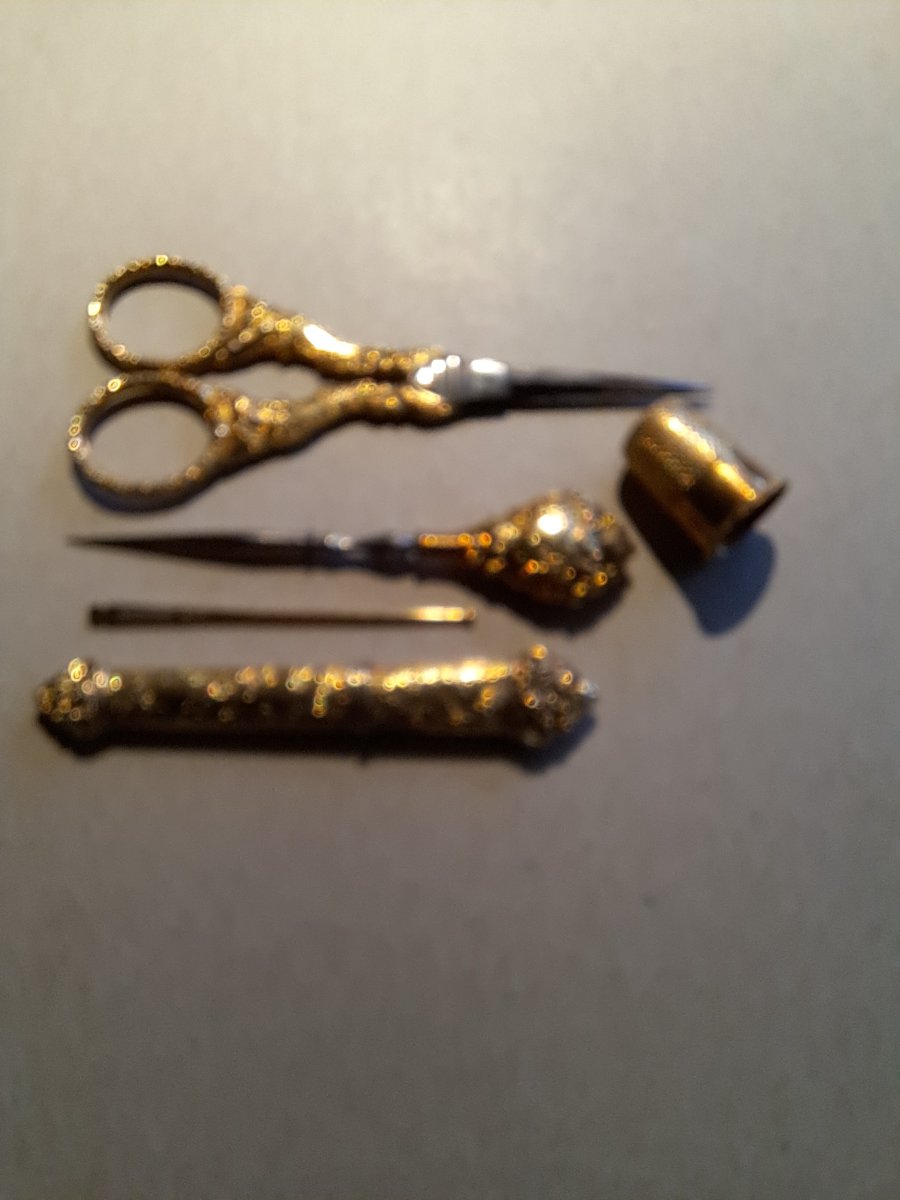Complete 19th Century Gold Sewing Kit Box-photo-2