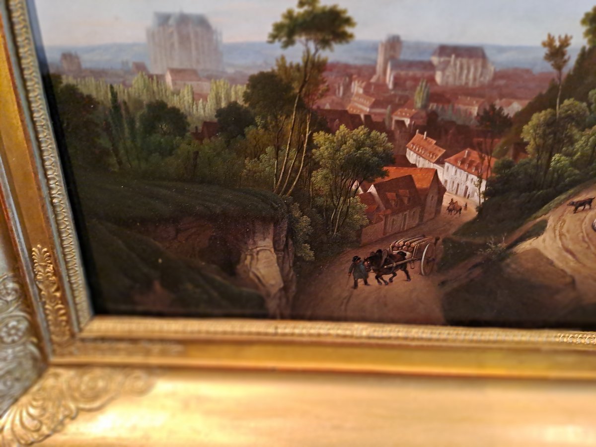 Beauvais Vue Generale Oil On Canvas Early 19th Century Attributed To Nicolas Chapuy-photo-2
