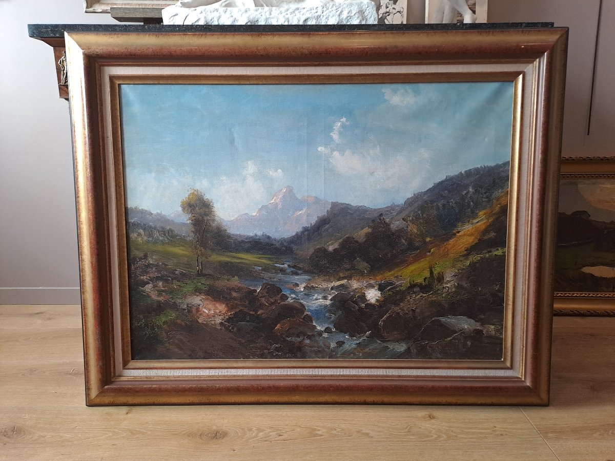 Paysage  de montagne  Alpes,Pyrénées  impotant tableau par Émile Godchaux -photo-2
