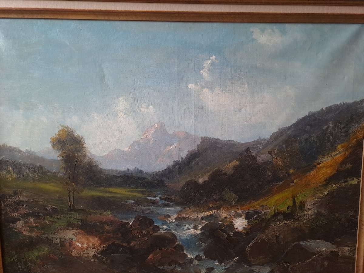 Paysage  de montagne  Alpes,Pyrénées  impotant tableau par Émile Godchaux -photo-3