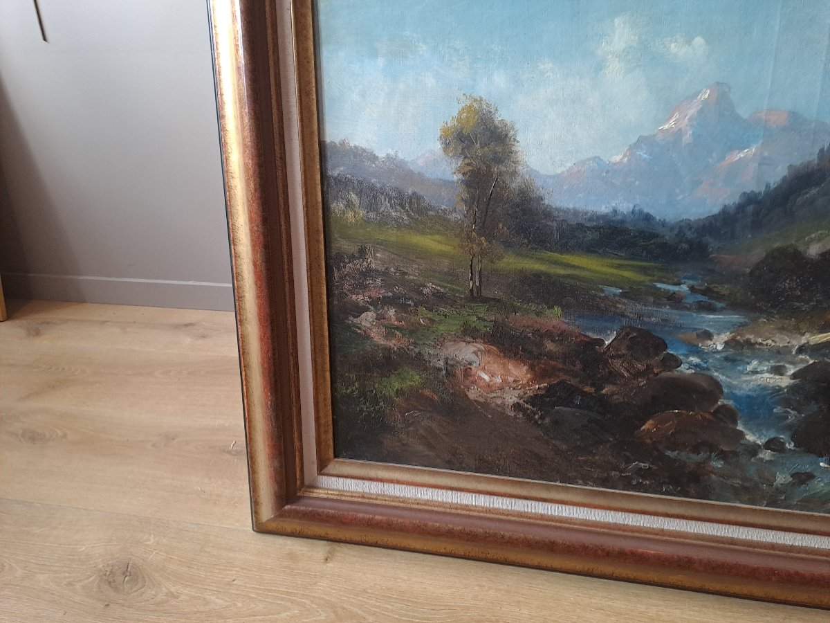 Paysage  de montagne  Alpes,Pyrénées  impotant tableau par Émile Godchaux -photo-4