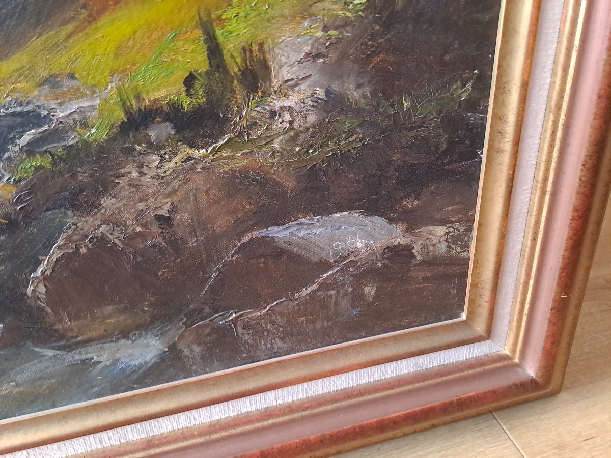 Paysage  de montagne  Alpes,Pyrénées  impotant tableau par Émile Godchaux -photo-1