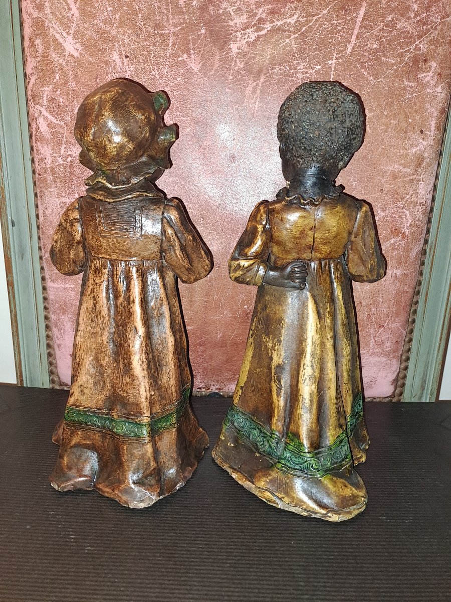 Goldsheider Friedrich  2 Signed, Polychrome Terracotta Figurines Of Girls  -photo-3