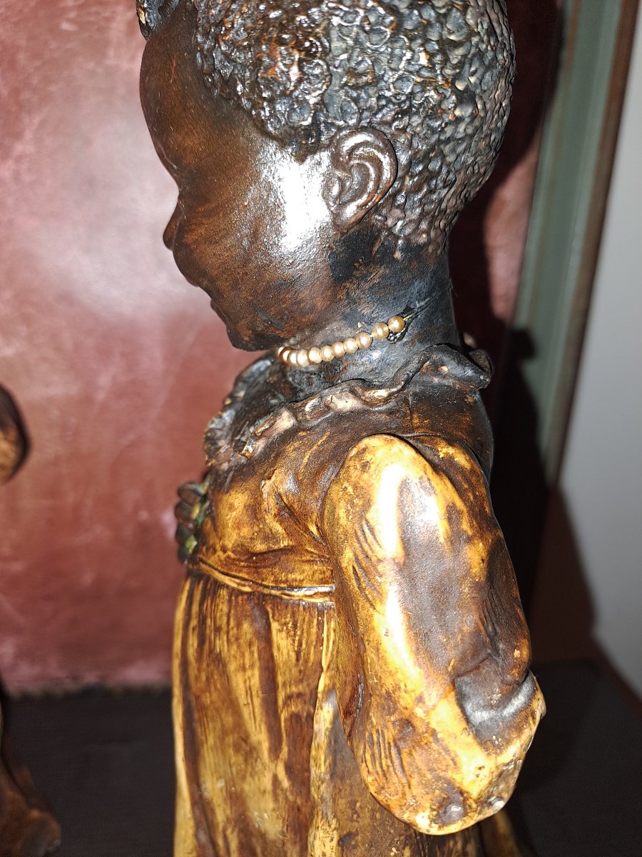 Goldsheider Friedrich  2 Signed, Polychrome Terracotta Figurines Of Girls  -photo-4