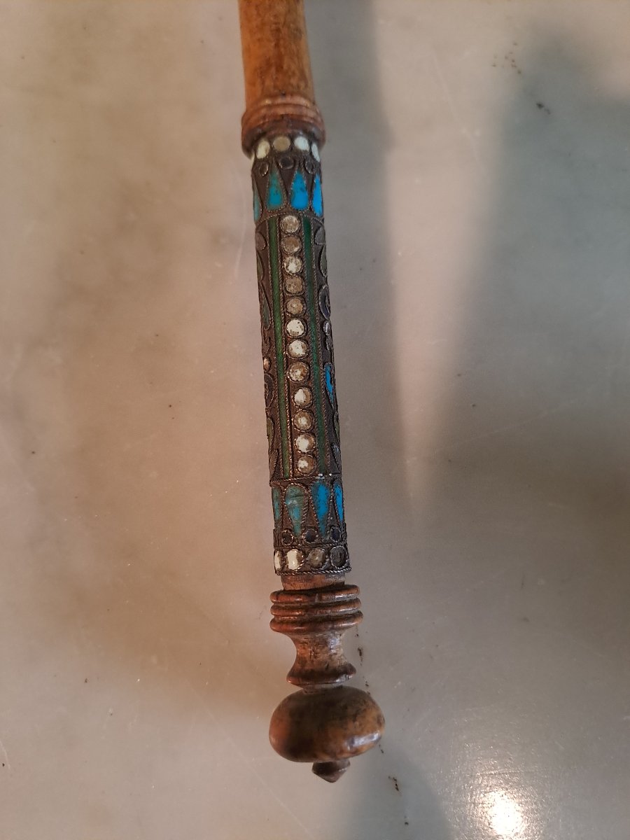 Russie cuillère  en bois de bouleau  de Carelie ,argent ,email polychrome  19e siècle -photo-3