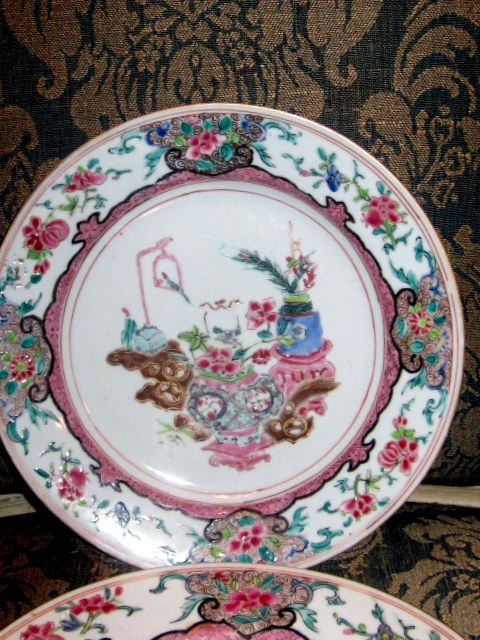 Chjne India Company Plates Pair Of Famille Rose 18th Century-photo-2