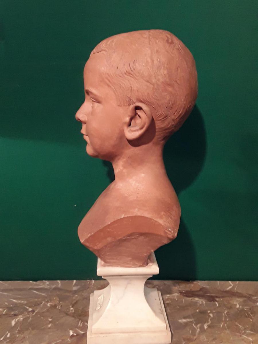 Bust Of Child In Earth Time Sculptor 19th To Identify-photo-2