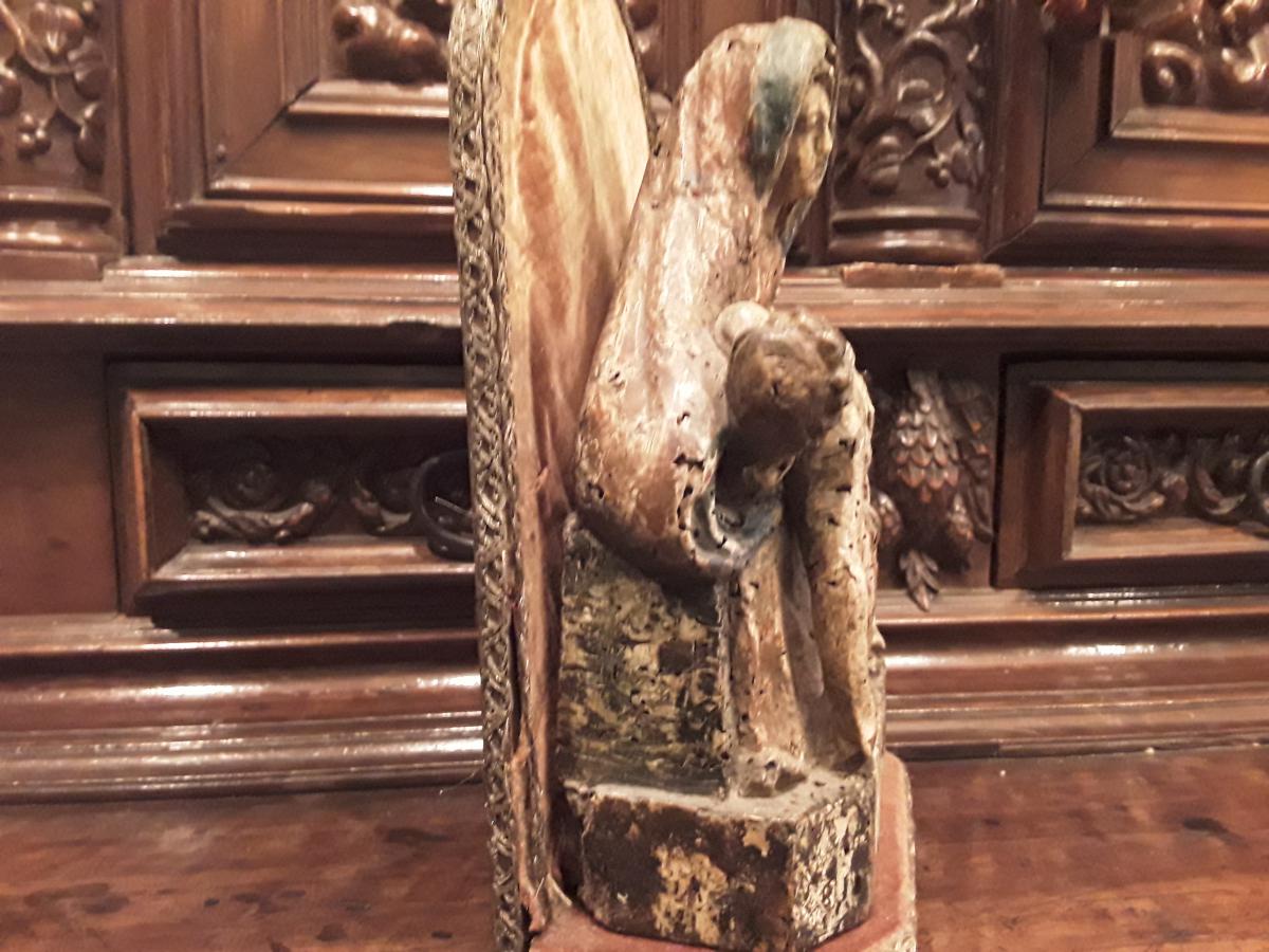 Pieta In Polychrome Wood 15th Century Era Of France?-photo-3