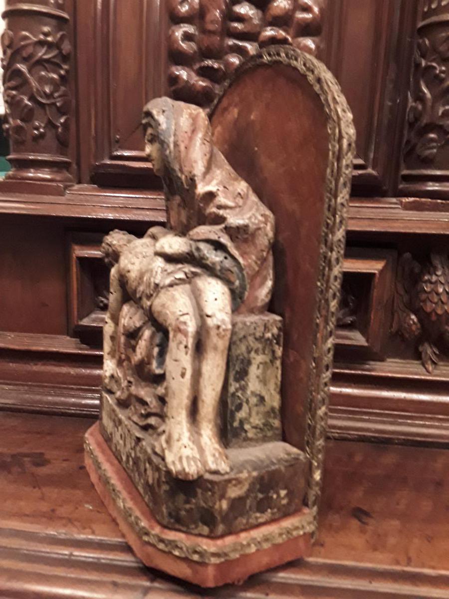 Pieta In Polychrome Wood 15th Century Era Of France?-photo-4