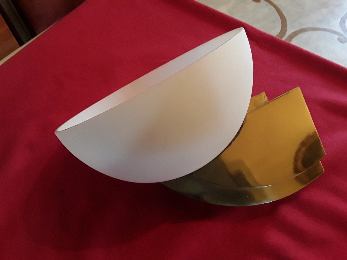 Perzel  Jean Applique Modele 347 B Bronze Doré  Et Verre Blanc 1939-1934 Signée 