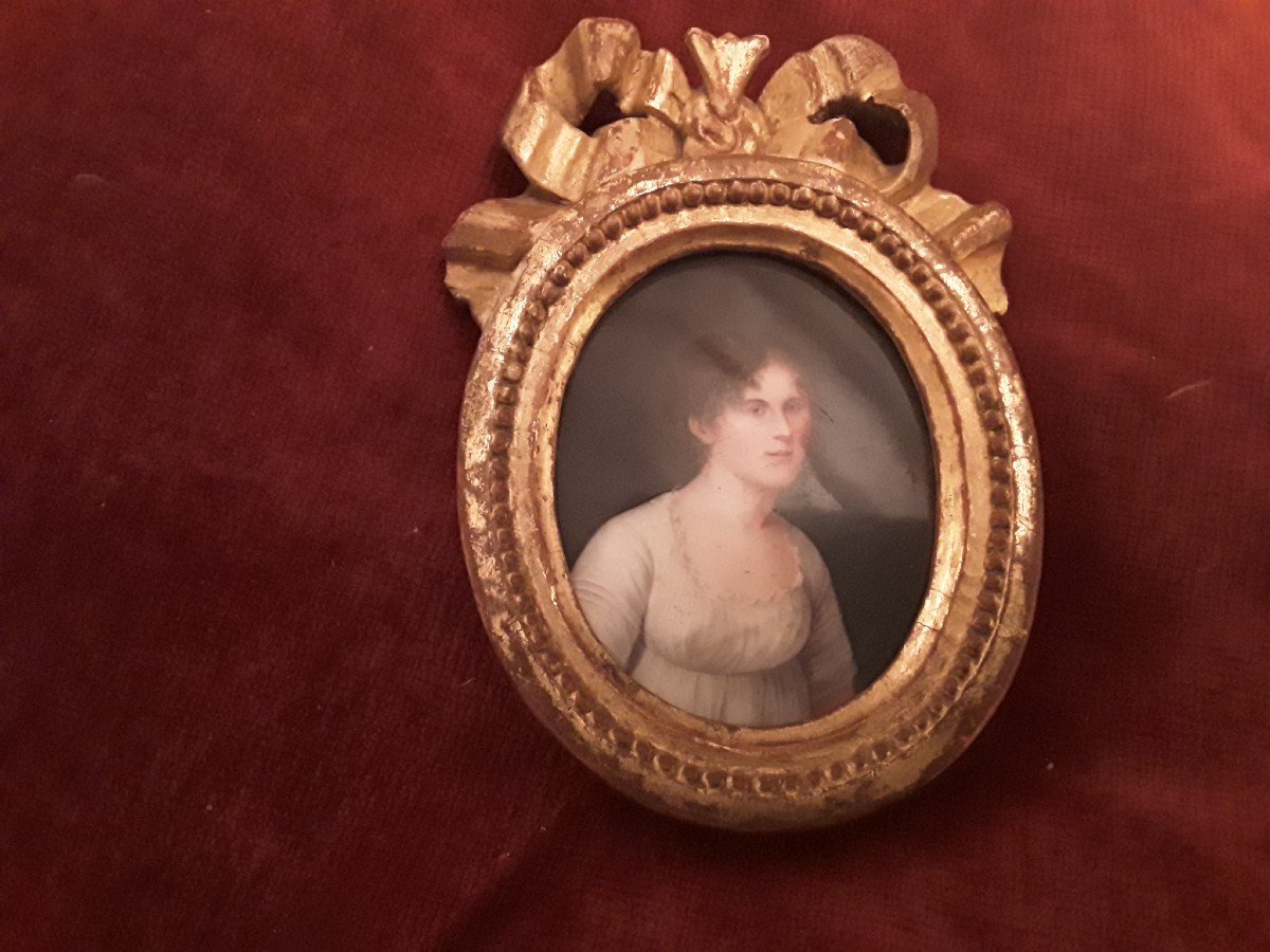 Miniature Portrait Young Woman Painted On Enamel Signed Jm Demole Late 18th Century