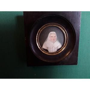 Miniature On Ivory Portrait Of Woman Costume Late 18th Century