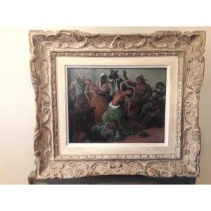 Gustave Alaux (1887-1965) The Orgy Oil On Panel Signed  