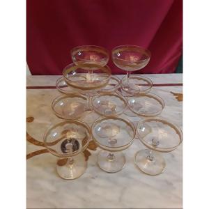 Saint Louis 12 Modèle  Roty Crystal Cups Gold Decor In Good Condition. 