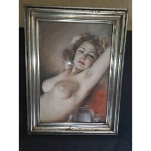 Fried Pal  portrait de jeune femme dénudée pastel 