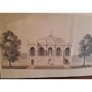 Baltard victor dessin encre et lavis projet d'un édifice.