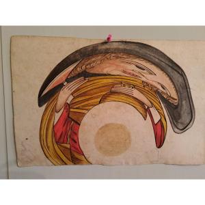 Anamorphosis Gouache Young Person With Glass 18th Century Period