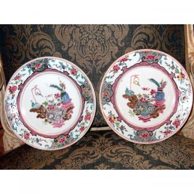 Chjne India Company Plates Pair Of Famille Rose 18th Century