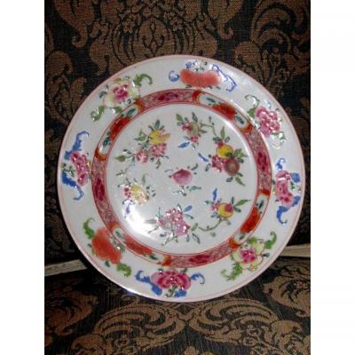 China Rare Plate Decor Polychrome 18th Century Fruit Time