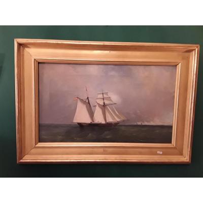 Tony-François De BERGUE  " Marine " Huile Sur Toile 19e