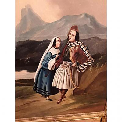 Rare Trumeau Couple Of Greek In A Landscape Time 1830 1850