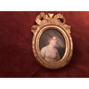 Miniature Portrait Young Woman Painted On Enamel Signed Jm Demole Late 18th Century