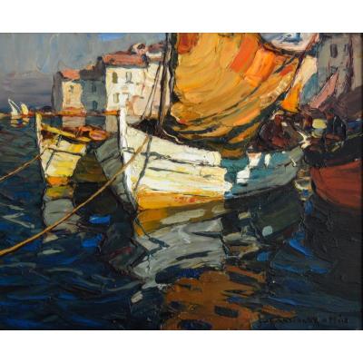 MATTIO Laurent (1892-1965) "Barques de pêcheurs à Martigues" Brescon Provence Toulon France
