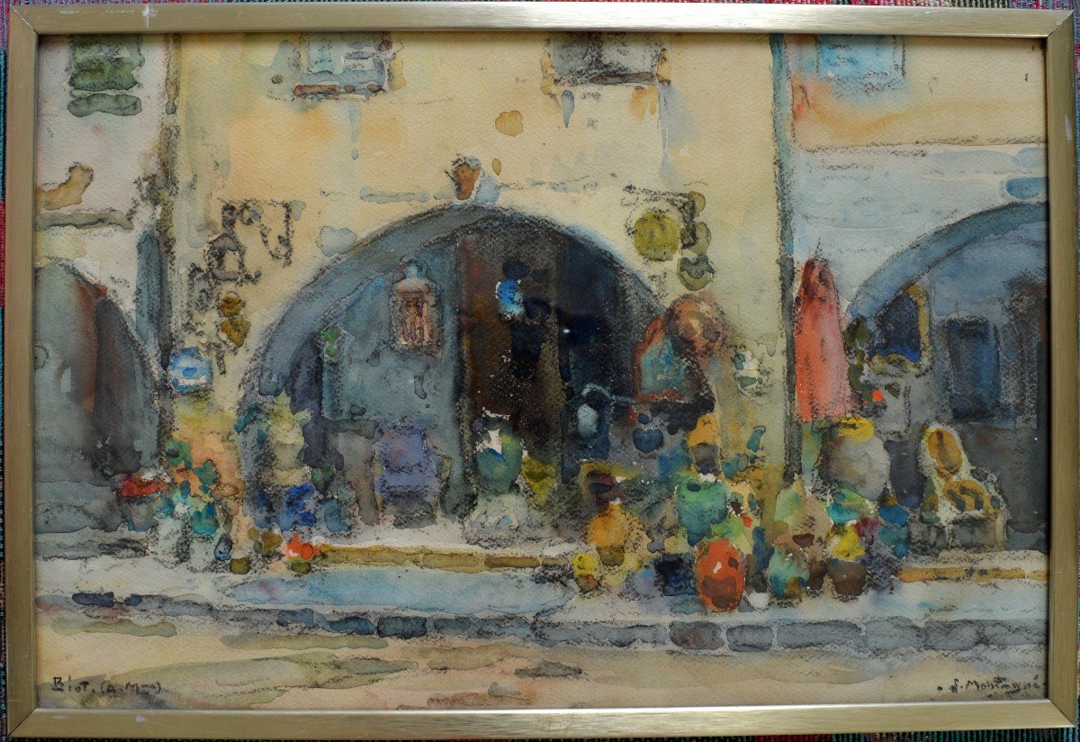 Montagne Louis (1879-1960) "the Pottery Store In Biot" Nice Antibes Avignon Provence-photo-4