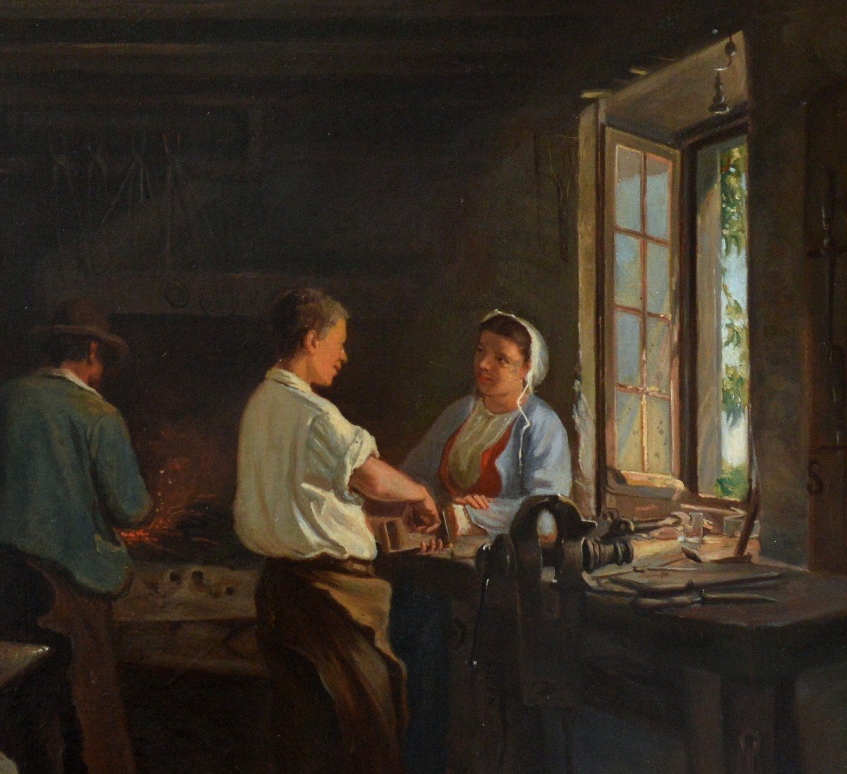 French School Of The End Of The 19th C.: "the Blacksmith's Workshop" Farrier Forge Artisan-photo-2
