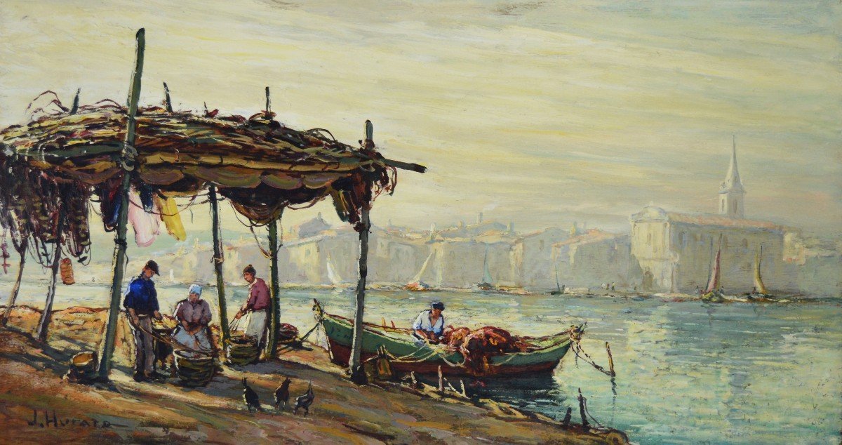 Hurard Joseph (1887-1956) “fishermen Along The Canal, Martigues” Provence Avignon Marseille