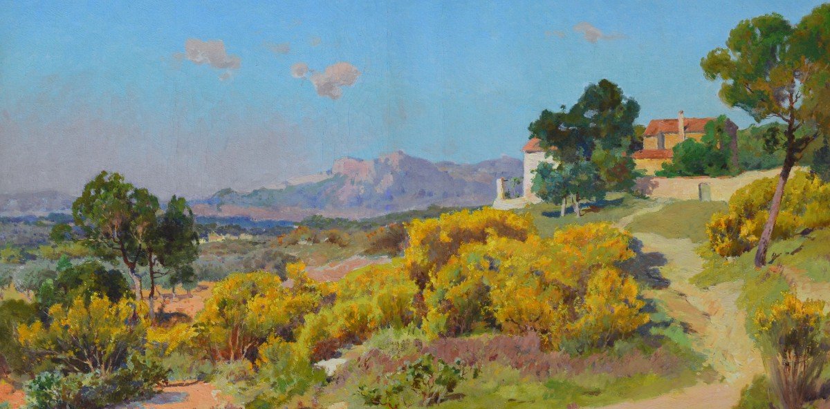 DECANIS Théophile (1847-1917) « Les genêts en fleurs en Provence » Marseille Aix Berre Décanis France-photo-2