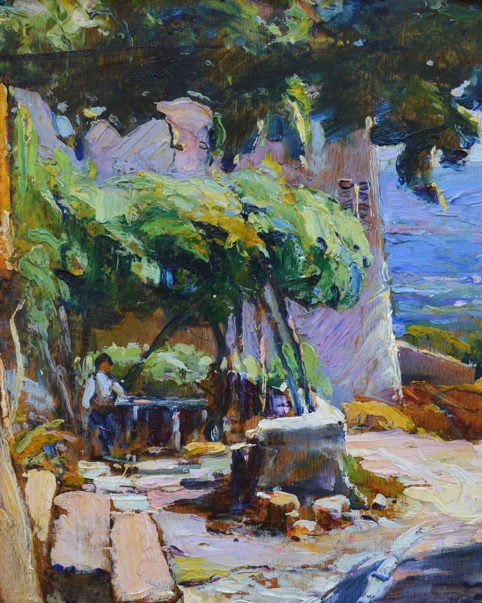 Levere Paul (1875-1949) "the Terrace On The Fisherman" Toulon Var Provence France Trayas Nice-photo-2