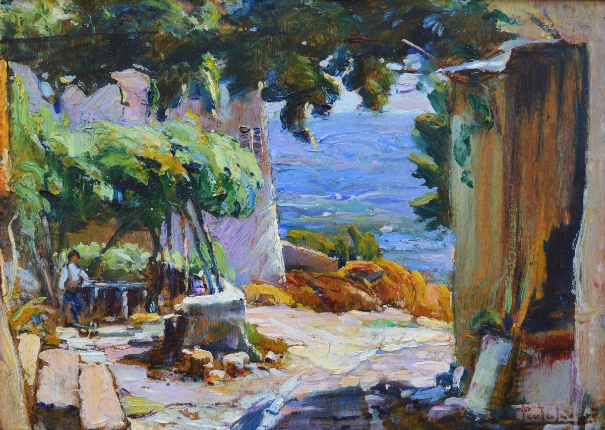 Levere Paul (1875-1949) "the Terrace On The Fisherman" Toulon Var Provence France Trayas Nice
