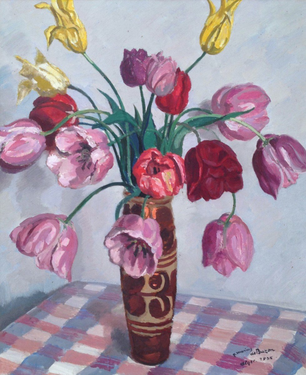 DE BUZON Frédéric (1879-1958) "Bouquet de Tulipes, Alger" Algérie Kabylie Paris Tunisie Maroc 
