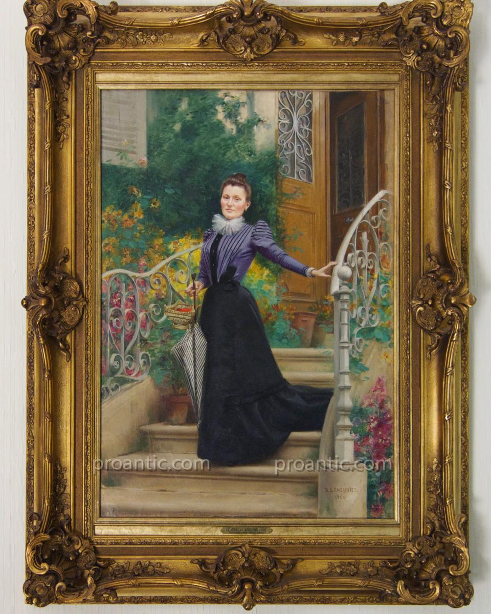 LEMEUNIER Basile (1852-1922) "Parisienne sur le Perron Fleuri", Paris 1900