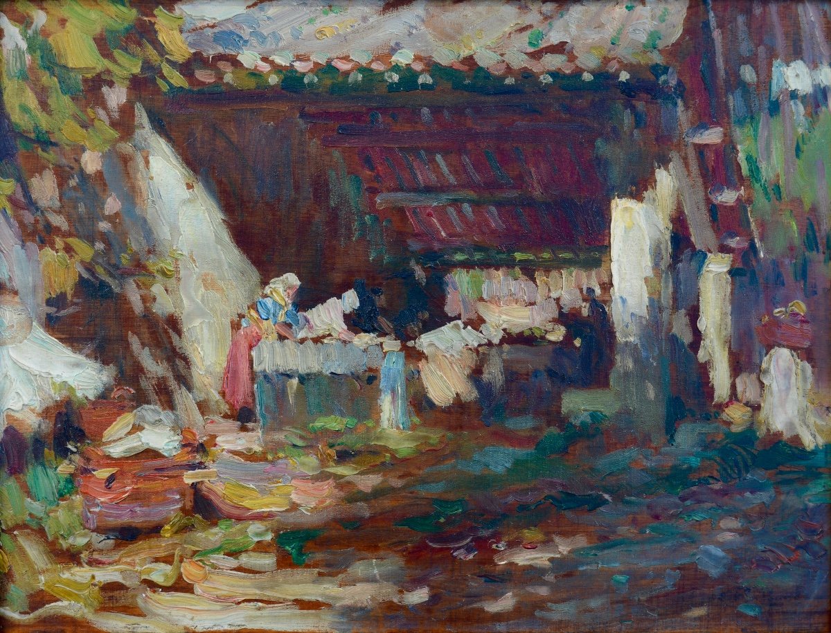 MONTAGNE Louis (1879-1960) "Le lavoir du vieux  village des Angles" Avignon Grivolas Montagné 