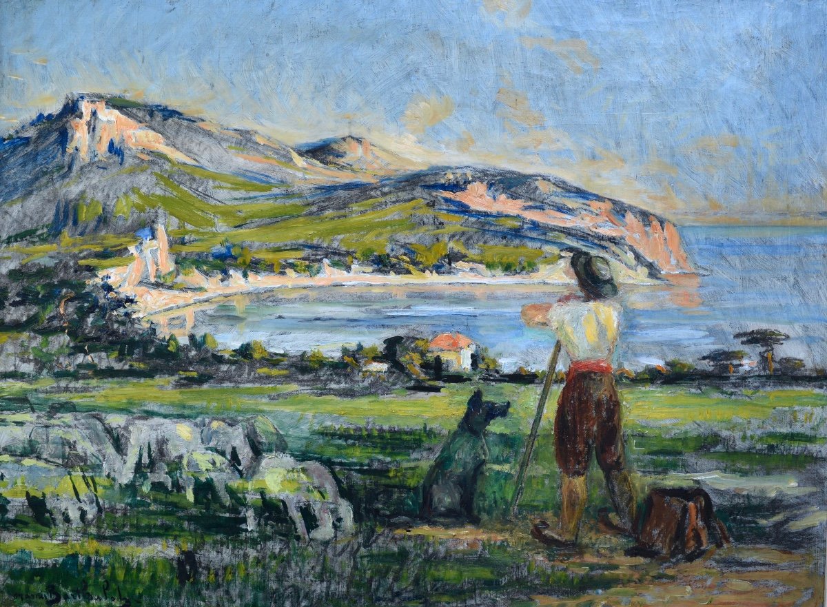 BARTHALOT Marius (1861-1955)"Berger et son troupeau Les Lecques" Marseille Ciotat Saint Cyr Var