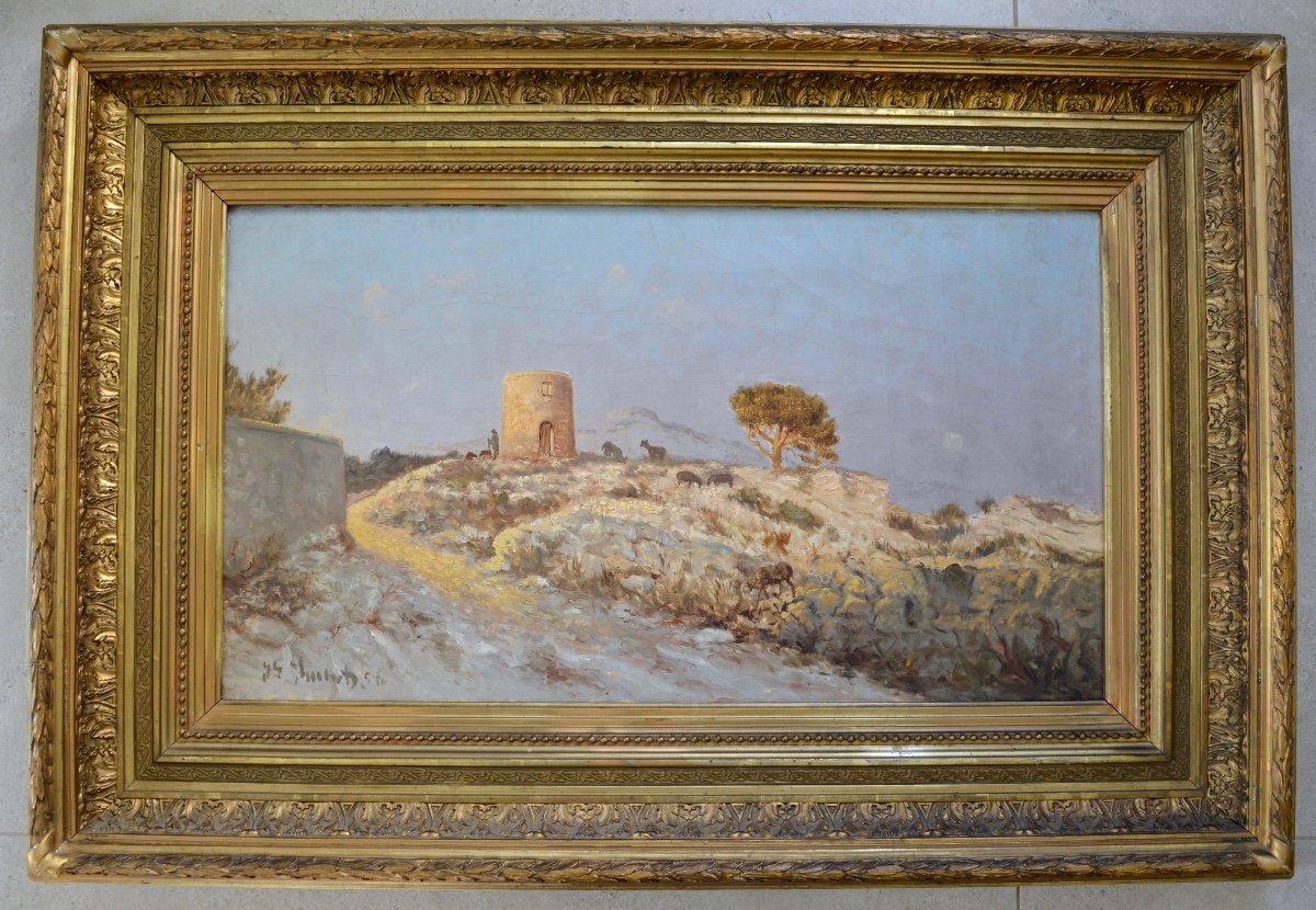 SUCHET Joseph (1824-1896) « Berger et son troupeau » Marseille Provence Rognac Loubon Moutons-photo-2