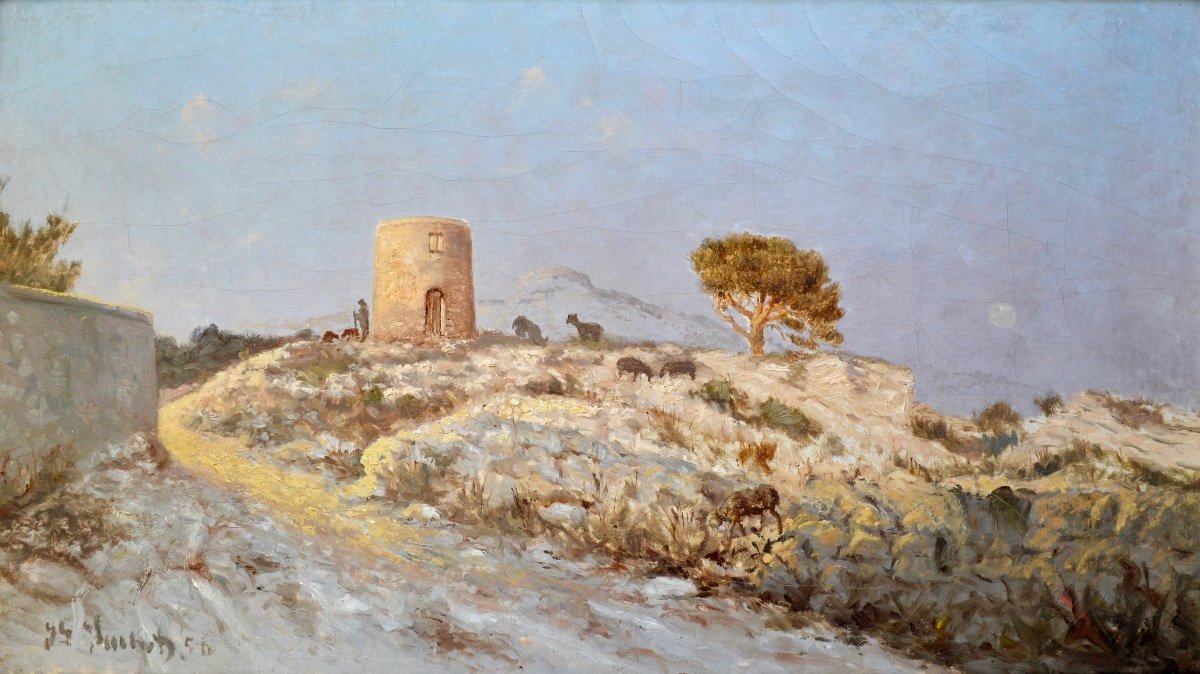 SUCHET Joseph (1824-1896) « Berger et son troupeau » Marseille Provence Rognac Loubon Moutons