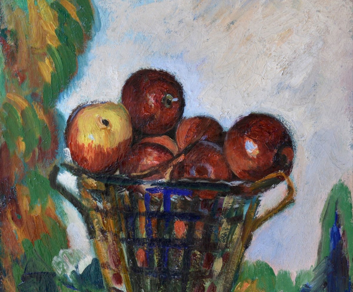 VERDILHAN André (1881-1963) "Panier de pommes et à la grappe raisin" Marseille Provence Fruits-photo-2