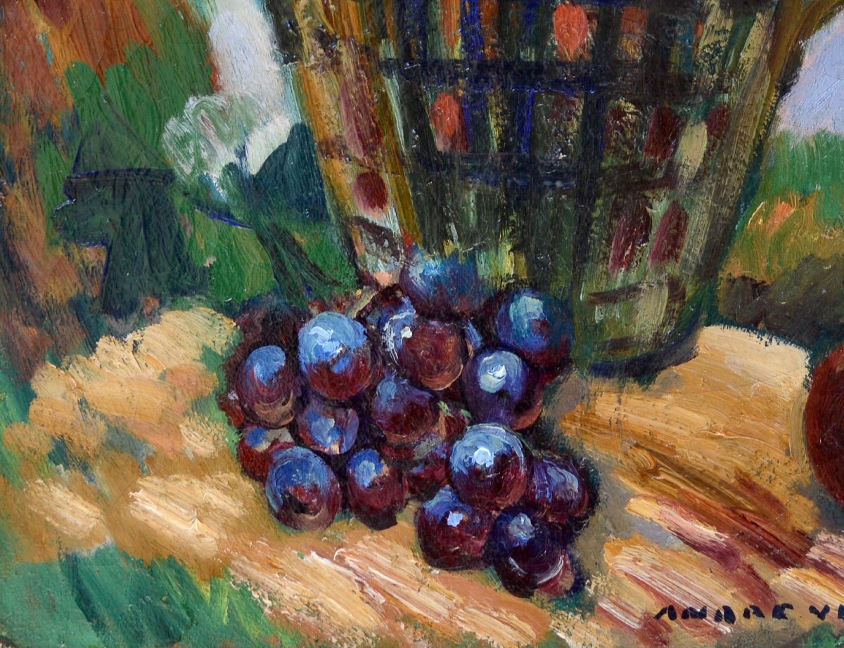VERDILHAN André (1881-1963) "Panier de pommes et à la grappe raisin" Marseille Provence Fruits-photo-3