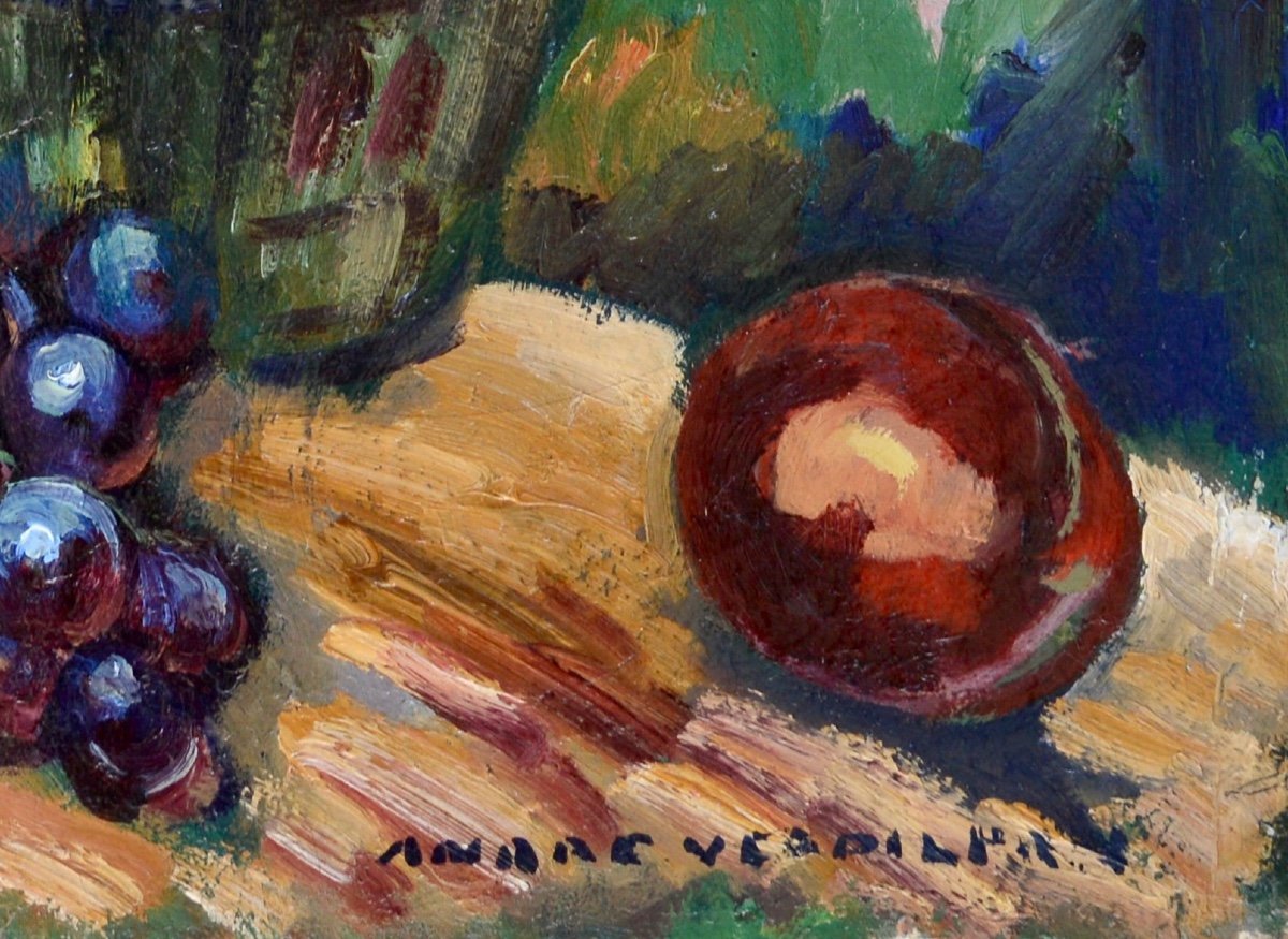VERDILHAN André (1881-1963) "Panier de pommes et à la grappe raisin" Marseille Provence Fruits-photo-4