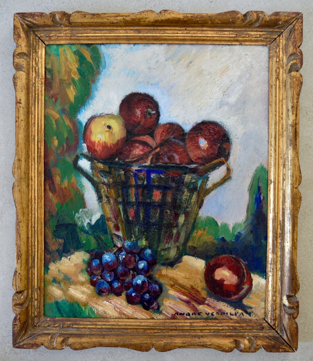 VERDILHAN André (1881-1963) "Panier de pommes et à la grappe raisin" Marseille Provence Fruits-photo-1