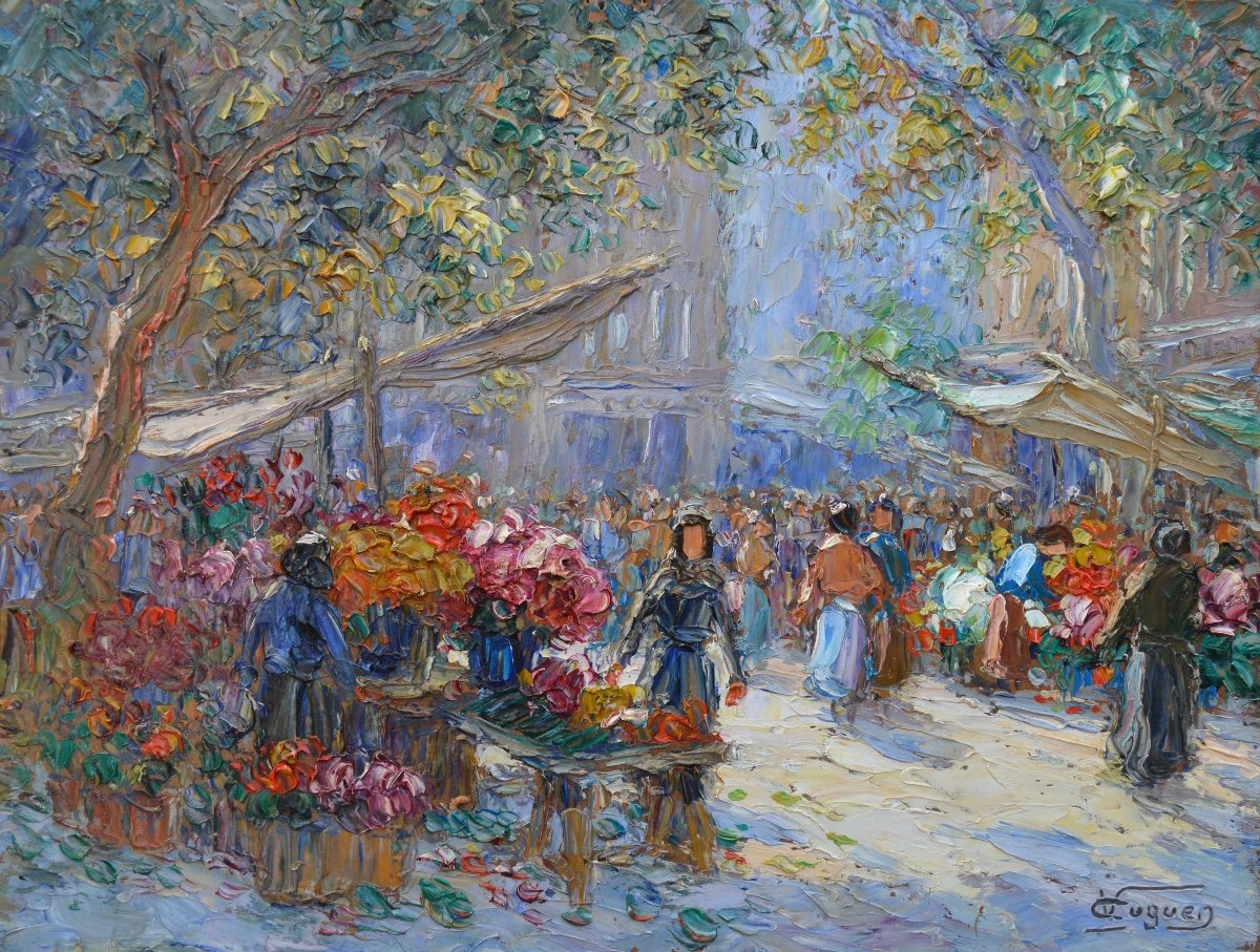 Cuguen Victor (1882-1969) "market In Toulon" Provence Florist Flowers Pontorson 