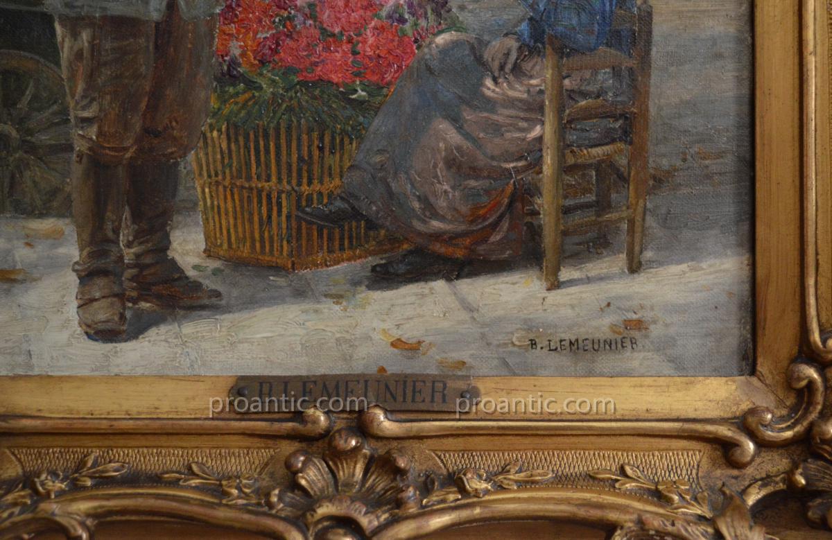 LEMEUNIER Basile (1852-1922) " La marchande de fleurs sur le pont de l'Archevêché à Paris "-photo-4