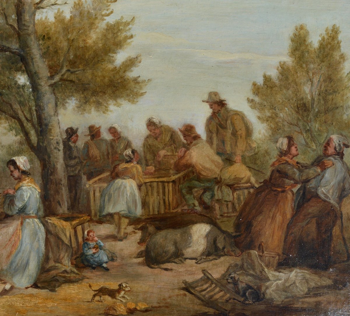 Bonnet Denis (1789-1877) “the Pig Market In Carpentras” Provence Vaucluse Animaux Monteux-photo-3