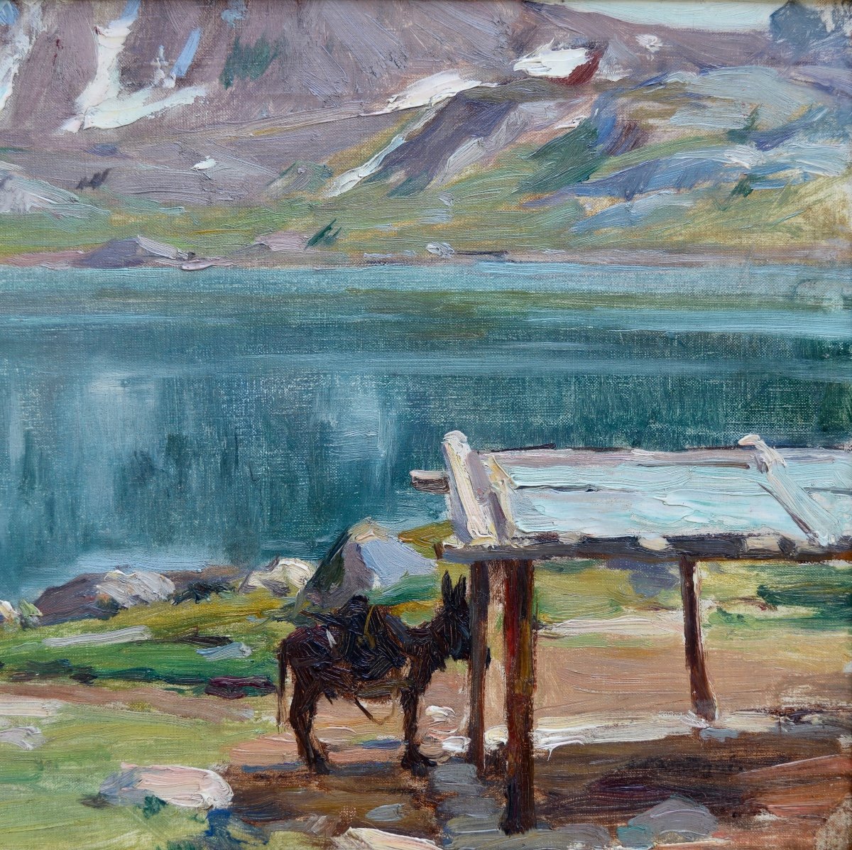 Montagne  Louis Agricol (1879-1960) “lake Of Allos” Avignon Provence Donkey Colmars Montains-photo-3