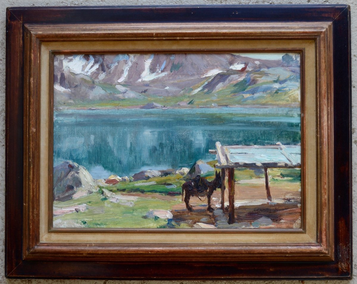 Montagne  Louis Agricol (1879-1960) “lake Of Allos” Avignon Provence Donkey Colmars Montains-photo-1