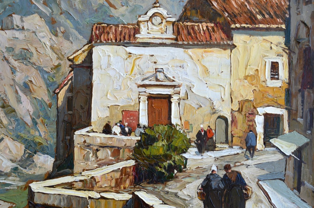 Vidal Gustave (1895 - 1966) “busy Street In Baux De Provence” Avignon Alpilles Maussane Paris-photo-4